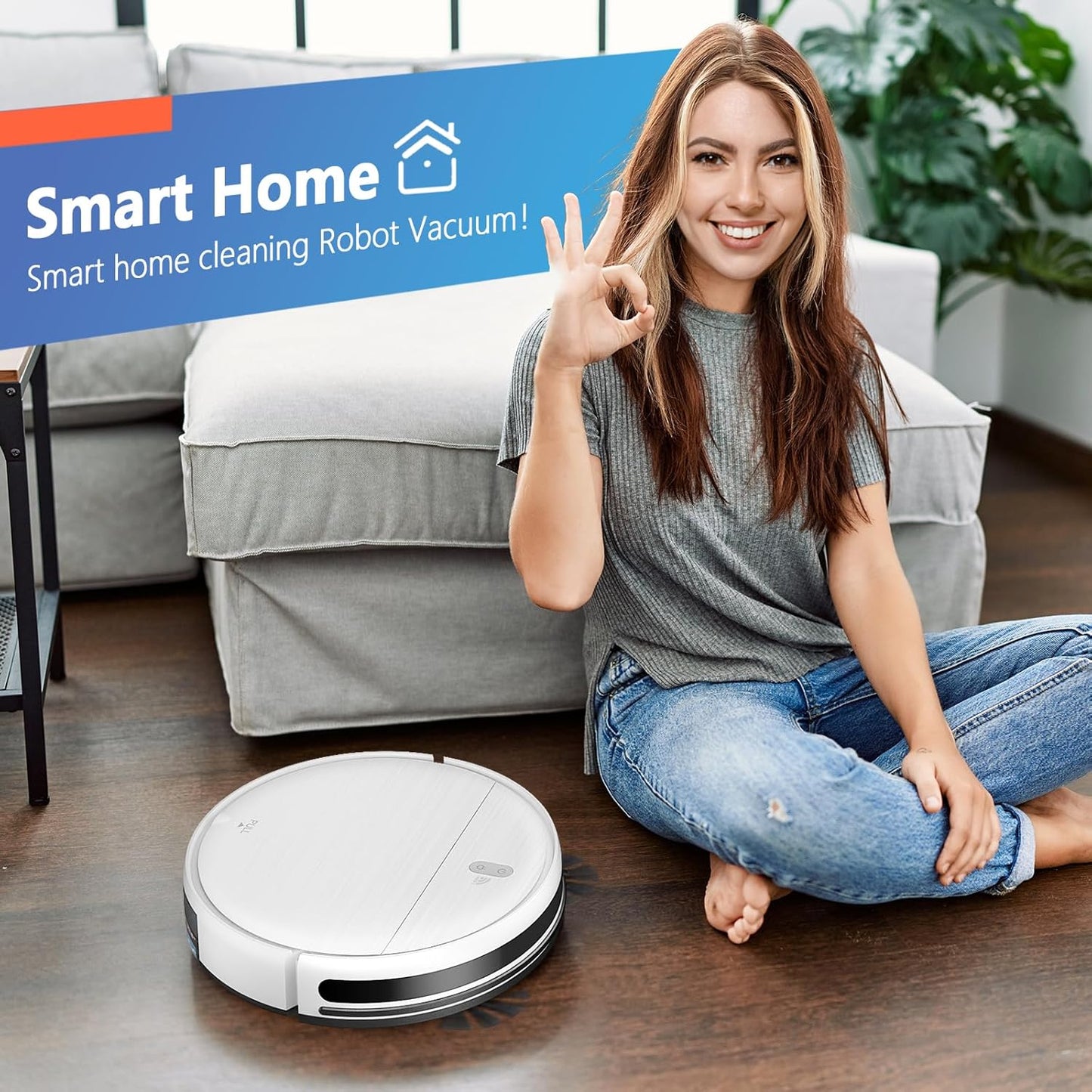 Robot Vacuum and Mop Combo, 2 in 1 Robotic Vacuum Cleaner with Schedule, App/Alexa/Voice Control, Slim 2.87", Self-Charging, Strong Suction & Long Runtime, Ideal for Hard Floor, Pet Hair, Carpet