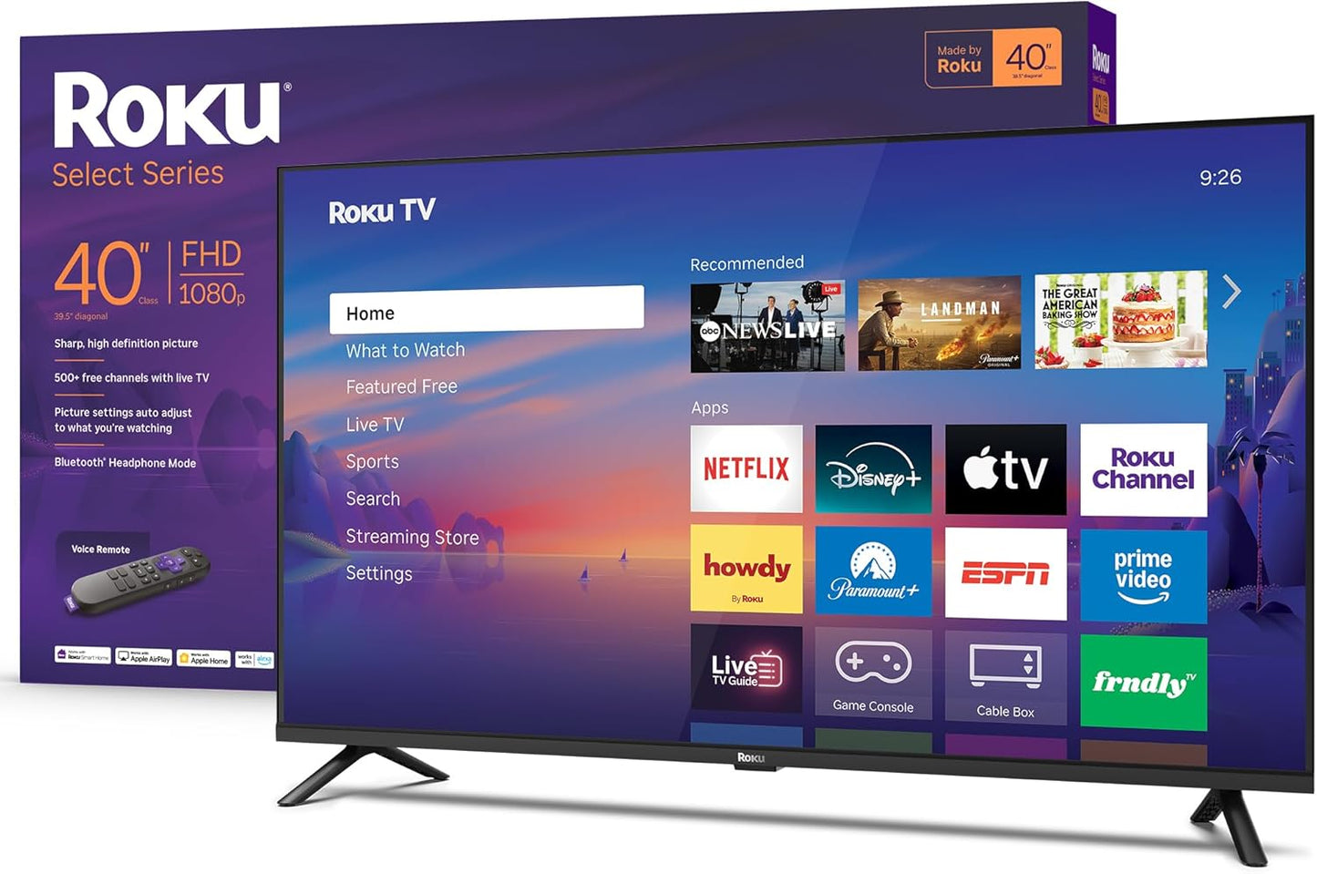 Roku Smart TV 2026 – 40-Inch Select Series, 1080p Full HD TV – Roku TV with Voice Remote – Flat Screen LED Television with Wi-Fi for Streaming Live Local News Sports & Movies, Bluetooth Headphone Mode